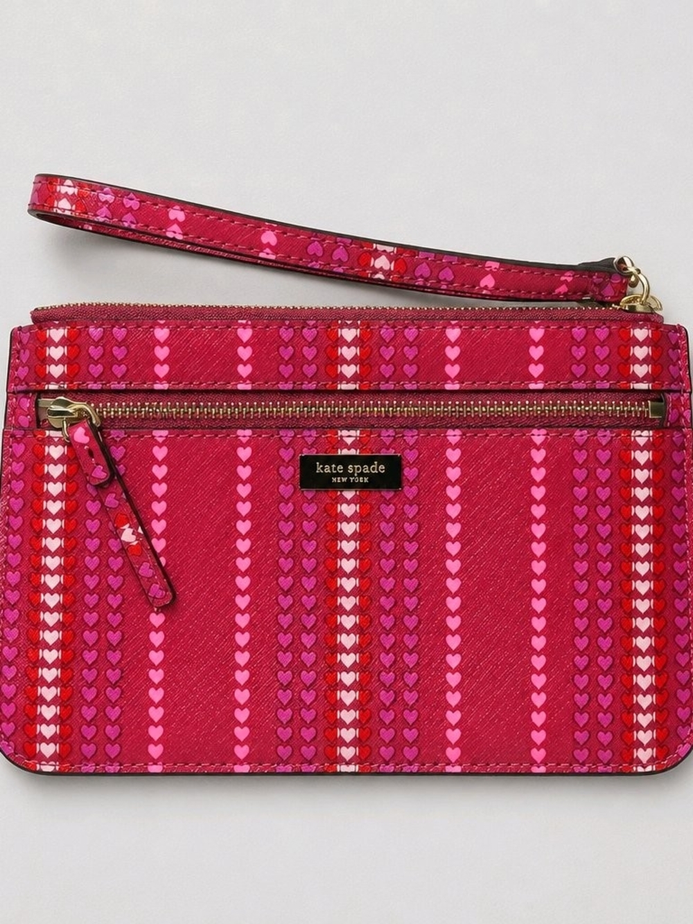 kate spade Pink & Magenta Heart-Stripe Wristlet 7" X 5"